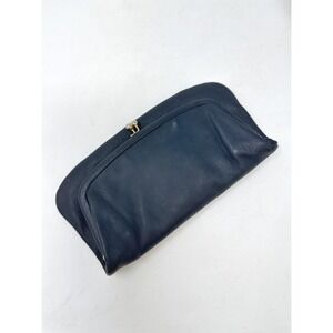 Vintage St.‎ Thomas Leather Kisslock Fold Over Clutch Navy